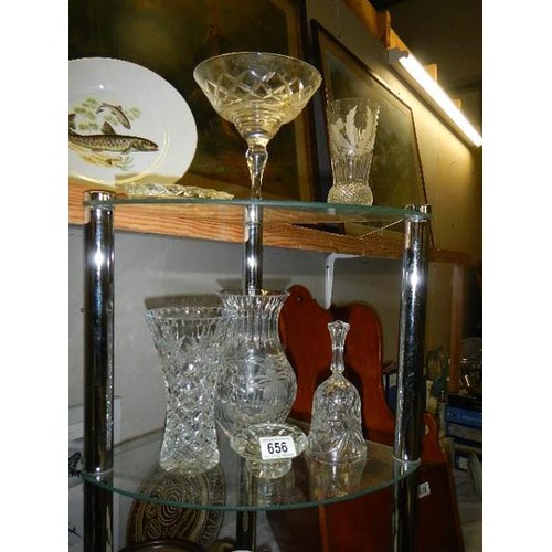 656 - A mixed lot of cut glass vases etc.,  (Collect only)