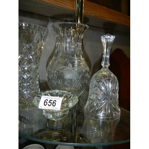 656 - A mixed lot of cut glass vases etc.,  (Collect only)