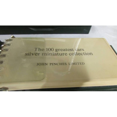 1133 - The Hundred Greatest cars silver miniature collection with description book.