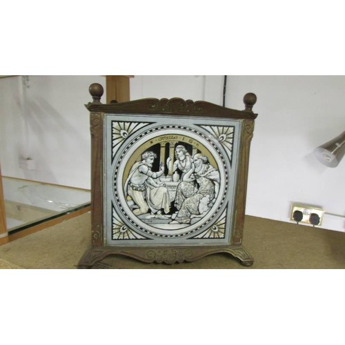 1169 - A square planter inset with four Minton tiles featuring Shakespeare scenes. The Shakespeare tiles ar... 