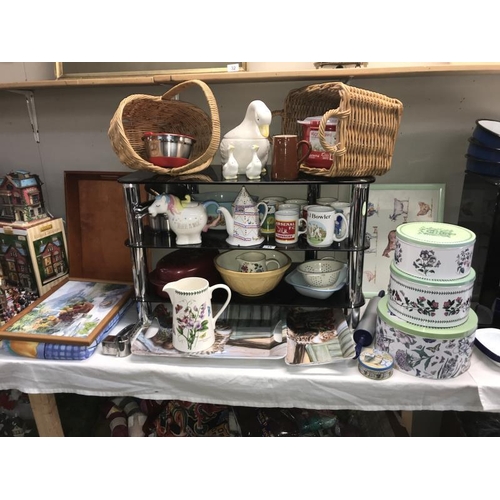 15 - A good lot of kitchenalia including Port Meirion jug and cake tins  COLLECT ONLY