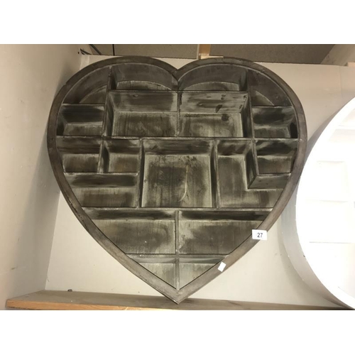 27 - 2 large heart shaped wooden wall shelves COLLECT ONLY