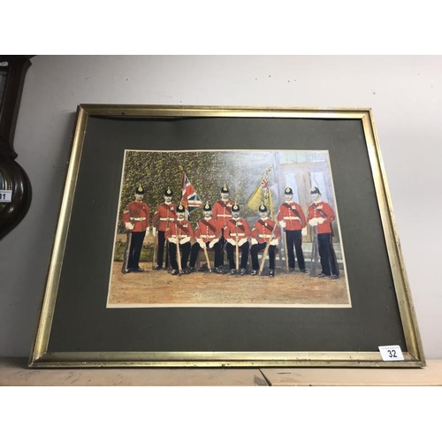 32 - An interesting hand painted photograph of soldiers possibly from The Lincoln Regiment COLLECT ONLY