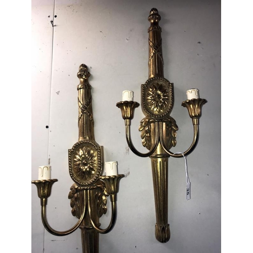 35 - A pair of resin double lamp wall lights in good condition, Length 69cm COLLECT ONLY