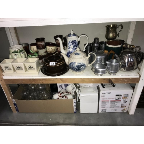 52 - 2 shelves of kitchenalia including Piquot ware tea set etc. COLLECT ONLY