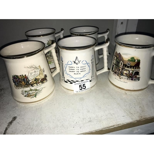 55 - A Prince William Masonic tankard and 4 other tankards