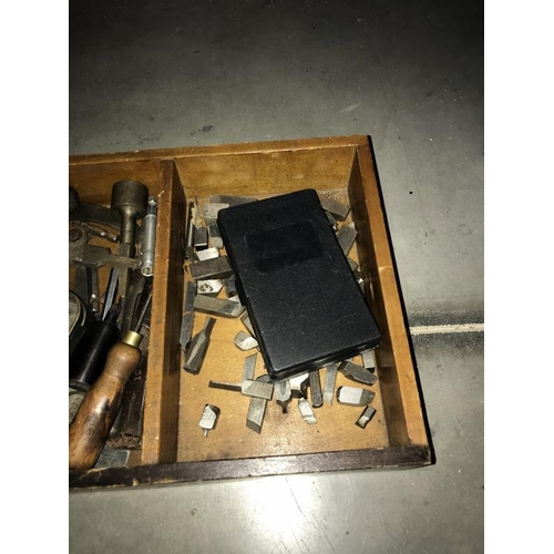 58 - An old wooden tray of vintage tools etc.  COLLECT ONLY