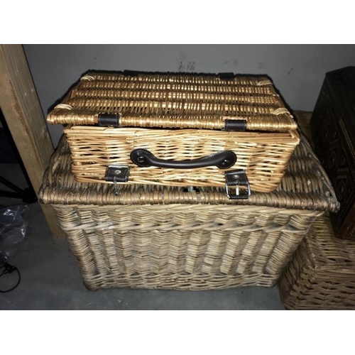 7 - A selection of wicker baskets (fishing, picnic) plus boxes etc. COLLECT ONLY