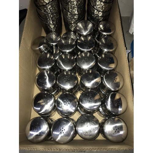 9 - A large lot of catering stainless steel salt and pepper pots (23 pairs) plus a quantity of stainless... 