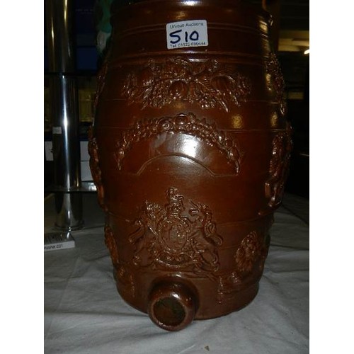 510 - An old brown glazed stoneware barrel.