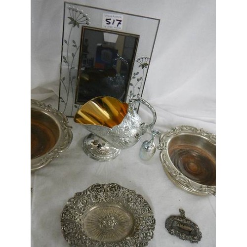 517 - A mixed lot of plated ware including a pair of salvers.