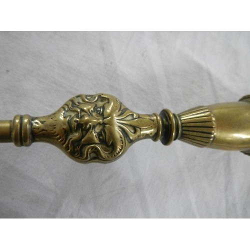 534 - An antique brass hearth brush.