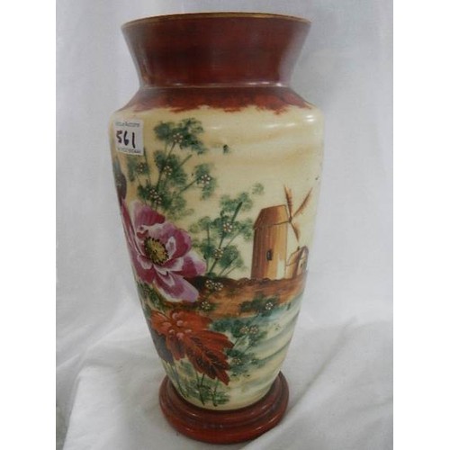 561 - A 35 cm tall Victorian hand painted glass vase.