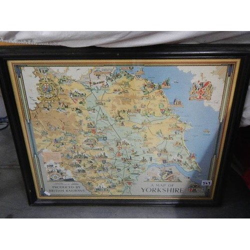 563 - A framed and glazed map of Yorkshire produced by British Rail. 
*COLLECT ONLY