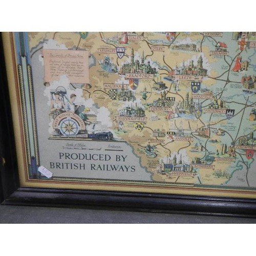 563 - A framed and glazed map of Yorkshire produced by British Rail. 
*COLLECT ONLY