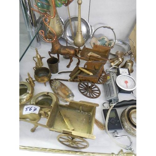 567 - A good lot of old brass ware.