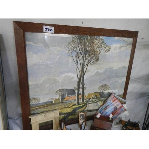 580 - An oak framed farm yard print.