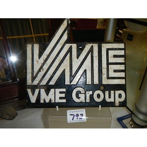 792 - A metal plaque 'VME Group'