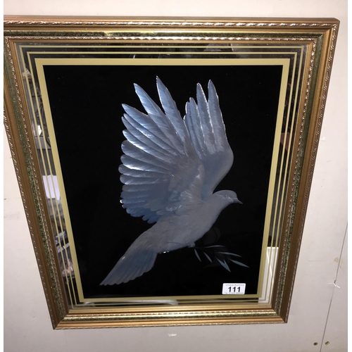 111 - A gilt framed silvered print of a dove. Collect only