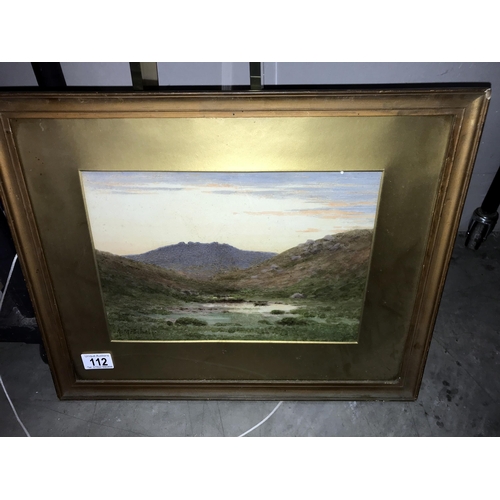 112 - An Edwardian watercolour of a mountain valley (47cm x 38cm) Collect only