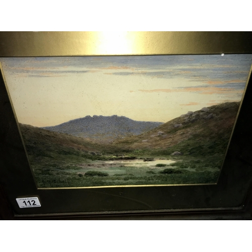 112 - An Edwardian watercolour of a mountain valley (47cm x 38cm) Collect only