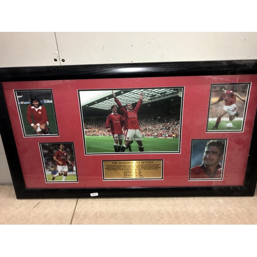 118 - A George Best & The Magnificent Seven framed football montages (76cm x 42cm & 81cm x 59cm) (COLLECT ... 