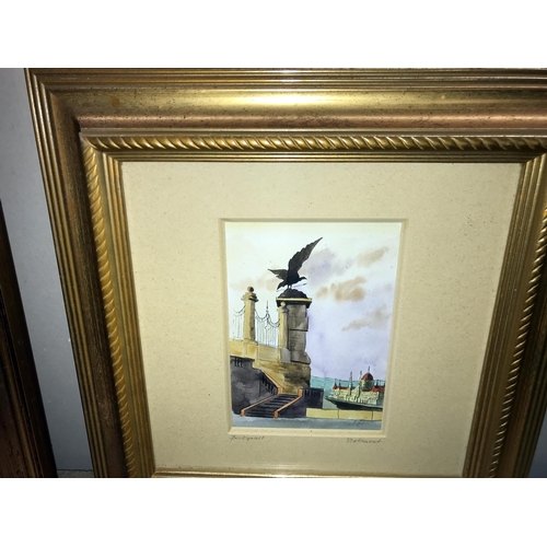 123 - A pair of gilt framed watercolours of Budapest & 1 other