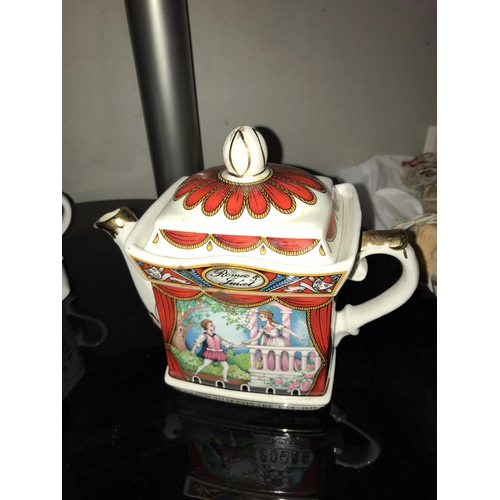 129 - 4 collectable teapots including Sadler Romeo & Juliet (small chip on lid), Tony Wood Toby jug & a Ro... 