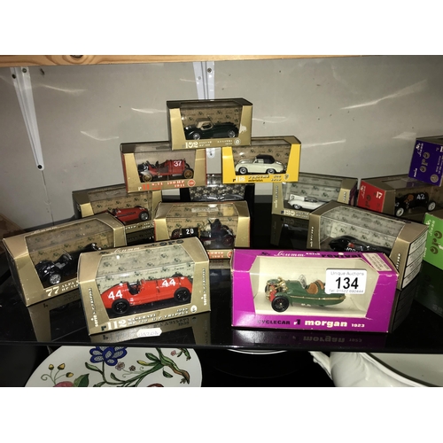 134 - A good collection of die cast Brumm Oro model cars including Jaguar, Morgan, Porsche, Blitzen & Benz... 