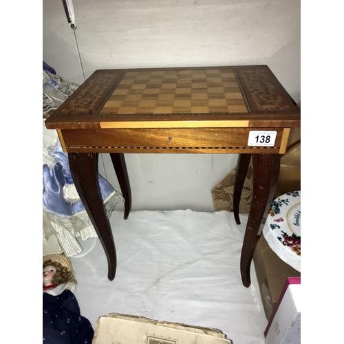 138 - An inlaid musical sewing table. Collect only