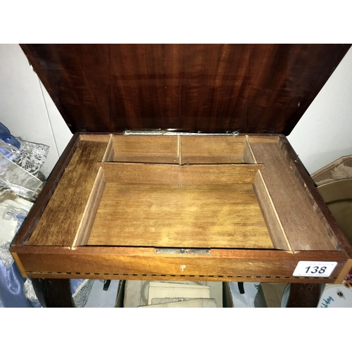 138 - An inlaid musical sewing table. Collect only