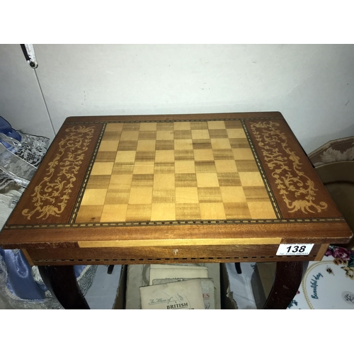 138 - An inlaid musical sewing table. Collect only