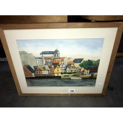 142 - A framed & glazed watercolour by Norman Roscoe, 1988. Collect only