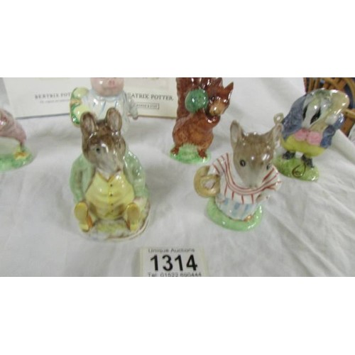 1314 - 6 Beswick Beatrix Potter figures: Jemima Puddleduck, Mrs Tittlemouse, Tommy Brock, Little Pig Robins... 