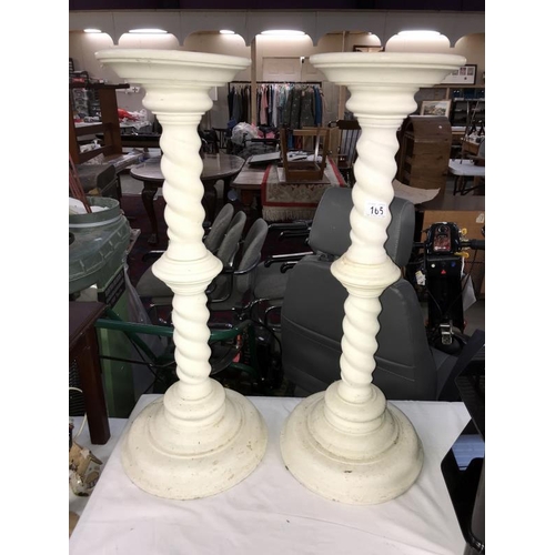 165 - A pair of turned painted wooden pot/plant stands (73cm high, 23cm top diameter) Collect only