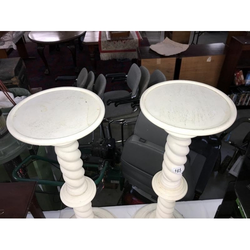 165 - A pair of turned painted wooden pot/plant stands (73cm high, 23cm top diameter) Collect only