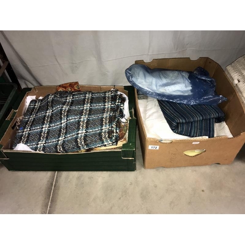 172 - 2 large boxes of linen & materials etc.