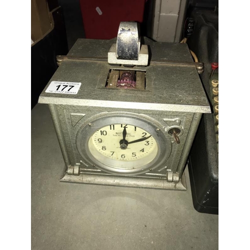 177 - A National time recorder clocking in clock & Adros adding machine. Collect only