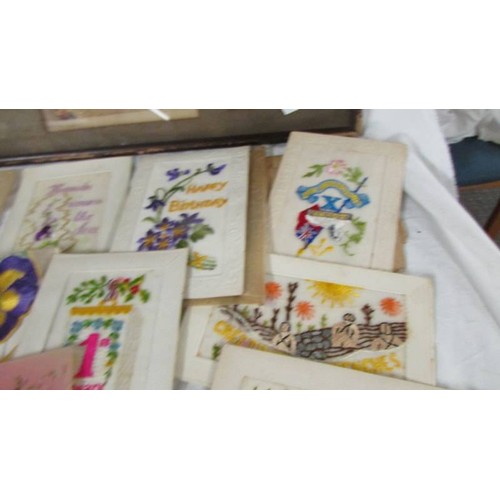 1348 - A mixed lot of WW1 silk greeting cards including 4 framed and glazed.