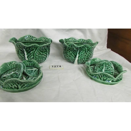 1274 - A pair of cabbage shaped pickle pots.