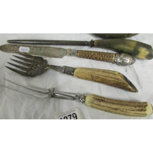 1279 - A mixed lot of horn handled carving implements etc.,