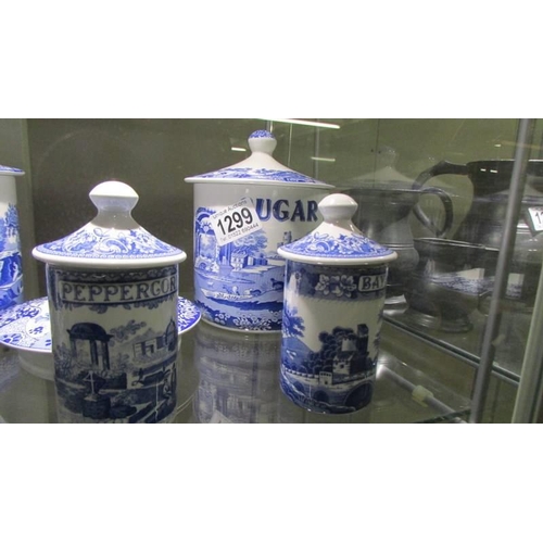 1299 - Two Spode Italian storage jars with spare lid and 3 Spode 'The Blue Room' spice jars.