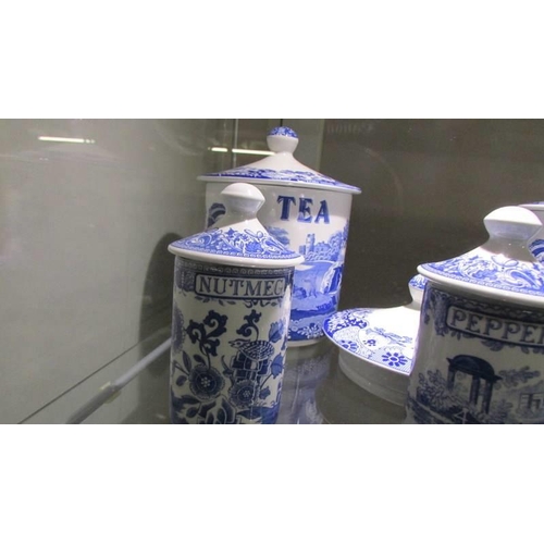 1299 - Two Spode Italian storage jars with spare lid and 3 Spode 'The Blue Room' spice jars.