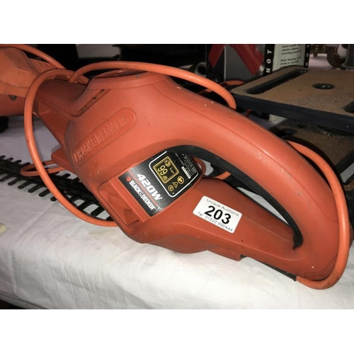 203 - A Black & Decker hedge trimmer (COLLECT ONLY)