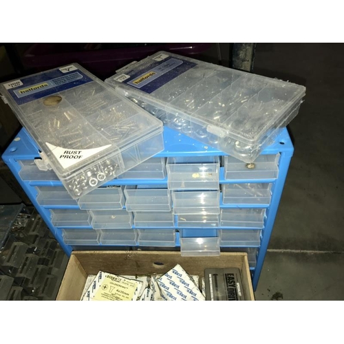 212 - A quantity of boxed new screws & small drawer tool box (COLLECT ONLY)