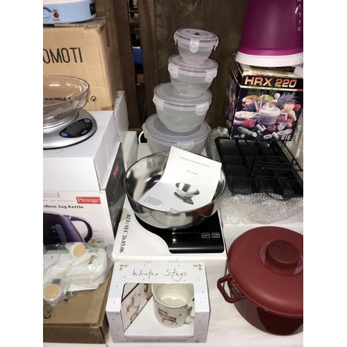 222 - A quantity of new and boxed kitchenalia including scales & storage containers etc.