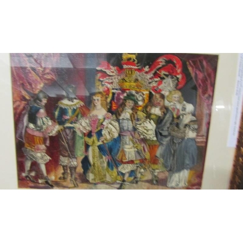 1385 - A. Howarth, oil on board painting of a 17th century court scene signed bottom right. Frame size appr... 