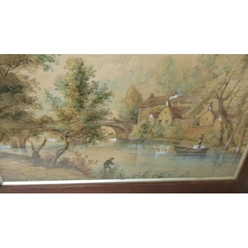 1389 - An oak framed and glazed river scene.