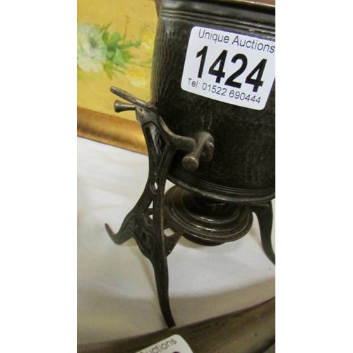 1424 - A 19th-century Gerbruder Bing copper spirit kettle on stand.