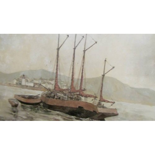 1445 - An oil painting on board of a fishing boat coming in to harbour signed John Smith 1973.